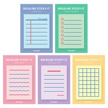왈가닥스 볼드라인 스티키 점착메모지 컬러 5종 세트, Color line, checklist, wave, journal, grid, 1세트
