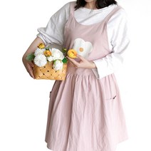 마켓피오 플라워 포인트 린넨 원피스 앞치마, 핑크, 1개