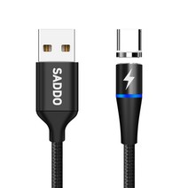 사또 3세대 USB C타입 커넥터 + 일자형 마그네틱 고속충전 케이블 1m 세트, 블랙, 1세트