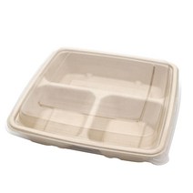 더담다 크라프트 펄프 정사각 3칸 트레이 900ml + 뚜껑 세트, 1개, 75세트