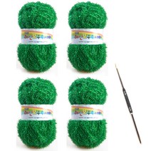 레인보우 펄 수세미실 80g x 4p + 코바늘 세트, 1세트, 03다크그린