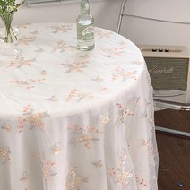 알럽홈 레트로꽃자수 메쉬 빈티지 식탁보, 핑크, 100 x 135 cm