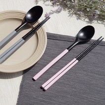 김성훈도자기 오리지널 옻칠 부부 수저, 1세트, 숟가락 핑크 + 그레이 + 젓가락 핑크 + 그레이, 핑크 + 그레이