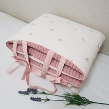 문스토리 일체형 솜분리형 100수 누빔 자수 3중 체리 거즈 사계절 낮잠이불 패드, 아이보리 + 인디핑크