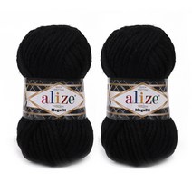 마마니트 슈퍼라나 메가필 털실 2p, 60 블랙, 55m