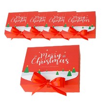 도나앤데코 크리스마스 직사각 포장 상자 중 5p + 리본 5p, 눈내린 풍경 레드, 1세트