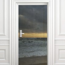 수풀 고급 엠보싱 베이지 우드목 현관문 시트, 한국명소 겨울 강원도 낙산해변 04