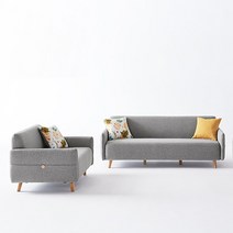 린지홈 에센셜 컴팩트 패브릭 4인용 소파 S047 + 쿠션 2p 세트 방문설치, 라이트 그레이(LS01SFS047012)