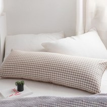 주호데코 깅엄체크 바디필로우 직대 롱쿠션 커버, 베이지