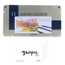 동아 문화 수채 색연필 틴 케이스 12색 + 동아PMS 캘리그라피 패드 60p 문구세트, 혼합색상, 1세트