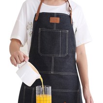 노르딕 스타일 카페용 가죽 데님 코튼 앞치마, 블랙, 1개