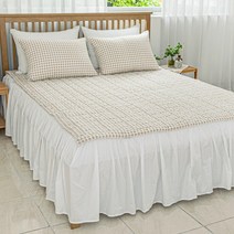 아토앤알로 시어서커 깅엄체크 여름 침대패드, 오트밀