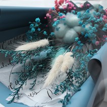러블리리본 목화 한송이 프리저브드 꽃다발, 블루