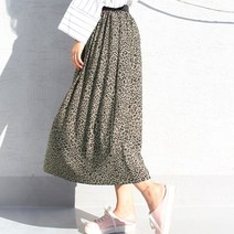 레오파드 호피 주름 롱스커트