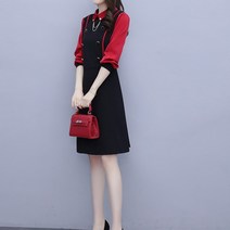 아뗄릭 골드체인 배색 빅사이즈 미디 원피스 00334