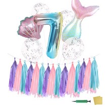 이모쿠비 인어공주 숫자풍선 생일파티세트 7살, 퍼플핑크, 1세트