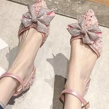 페이퍼먼츠 크리스탈 큐빅 왕리본 미들 굽 화려한 여성 구두 00280