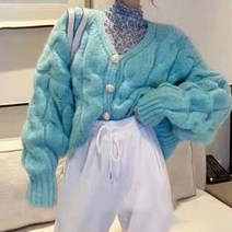 메이첼 여성용 큐빅 단추 루즈핏 꽈배기 스웨터 가디건 00160