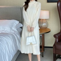 페이퍼먼츠 우아한 프릴넥 레이스카라 플리츠 롱 원피스 00856