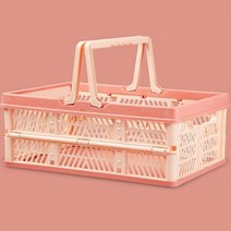 하이어데코 손잡이 접이식 바구니 38 x 20 cm, 핑크, 1개