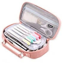 대용량 패브릭 천 지퍼 수납 펜 파우치, 핑크(DB_08_02), 1개