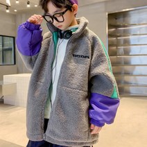 오렌지다몸 아동용 퍼플그린 배색 뽀글 집업점퍼