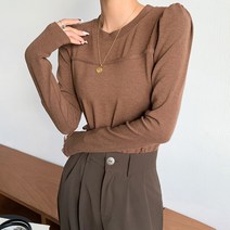 비비에모 여성용 가로절개 긴팔 심플 티셔츠 00786