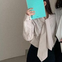 큐니걸스 여성용 볼륨 리본 타이 블라우스