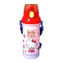 릴팡 아동용 헬로키티 앵커 블링블링 원터치 어깨끈 물통, 레드, 480ml