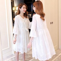 여성용 패션 쉬폰 레이스 자수 임산부 원피스