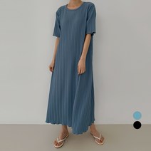 바블링브룩 여성용 루즈핏 반팔 주름 롱 원피스