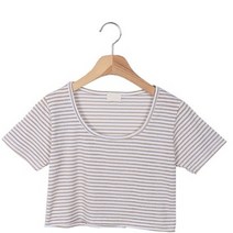 여성용 카리오 스트라이프 크롭 반팔 티셔츠 T9513K24