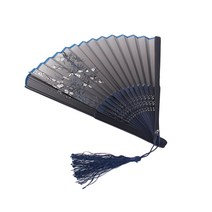 트리 매화꽃 접이식 대나무 부채, 블루, 1개
