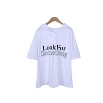 루즈핏 나염 버튼 후드 반팔 티셔츠 T9653K25