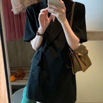 페이퍼먼츠 오버핏 카라 반팔 더블 사이드 버튼 자켓형 원피스 01901