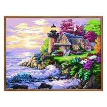 순잠 깜찍 모던 수채화 유채화 개릭터 그림그리기 DIY 세트 40 x 50 x 1.6 cm, 34 외딴섬 하우스