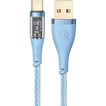 USAMS USB A-C타입 PD 66W 투명 디스플레이 고속충전 데이터 전송 케이블 6A US-SJ572, 블루, 1.2m