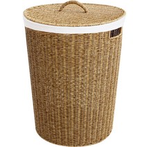 네이쳐리빙 데이지가든 라탄 원형 빨래바구니 특대 + 코튼 라이너 커버, 1개