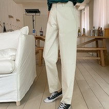 여성용 뒷밴딩 코튼 절개 세미 배기핏 팬츠