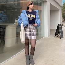 제이스타일 레오진 H라인 울 패턴 빅사이즈 미니스커트