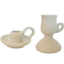 슬로우데코 오브제 세라믹 손잡이 캔들 홀더 소형 + 중형 세트, 화이트