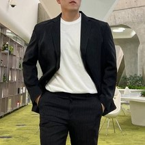 파이브라지 남성용 빅사이즈 사계절 오버핏 스트라이프 포멀 블레이져 자켓