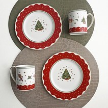 한국도자기 크리스마스 마이노엘 2인 디저트 식기 세트 4p, 혼합색상, 접시 2p + 머그 2p