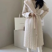 비비에모 여성용 겨울 벨벳 퍼 세로 퀄팅 미디 롱 패딩 코트 02204