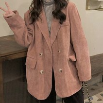 메이첼 여성용 복고 오버핏 코듀로이 블레이저 자켓 01757