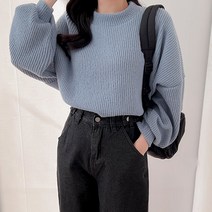 밀키버터 여성용 하프넥 골지 니트