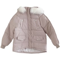 플랜데이 여성용 오버핏 베이직 퍼 후드 패딩 점퍼