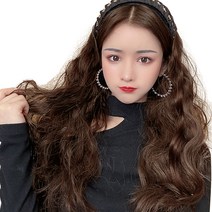 하이유니 골드 스트랩 히피 펌 헤어 머리띠 가발 55cm, 라이트브라운, 1개