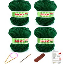 행복뜨기 갤럭시울 털 뜨개실 4볼 + 대바늘 6mm + 돗바늘 + 가죽라벨 + 목도리도안 세트, 2910 녹색, 1세트