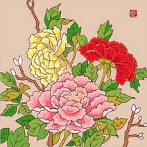 케이엠엘리홀딩스 액자형 3D 민화 모란 원형 보석십자수 DIY키트 25 x 25 cm, 혼합색상, 1개